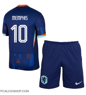 Olanda Memphis Depay #10 Seconda Maglia Bambino Europei 2024 Manica Corta (+ Pantaloni corti)